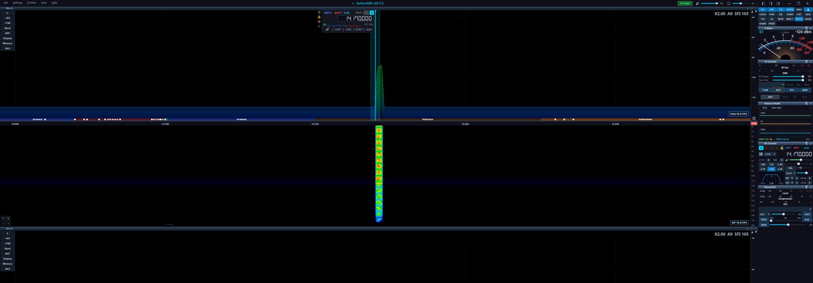 AetherSDR connected to flex-sim