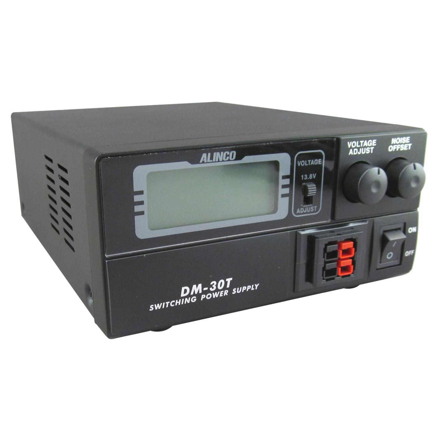 An Alinco DM-30T switching power supply, front panel showing the meter, voltage selector and Powerpole outlets